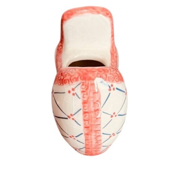 Vintage Hand-Painted Antique Ceramic Shoe & Vase With Pink & Blue Detail Design - Picture 4 of 8